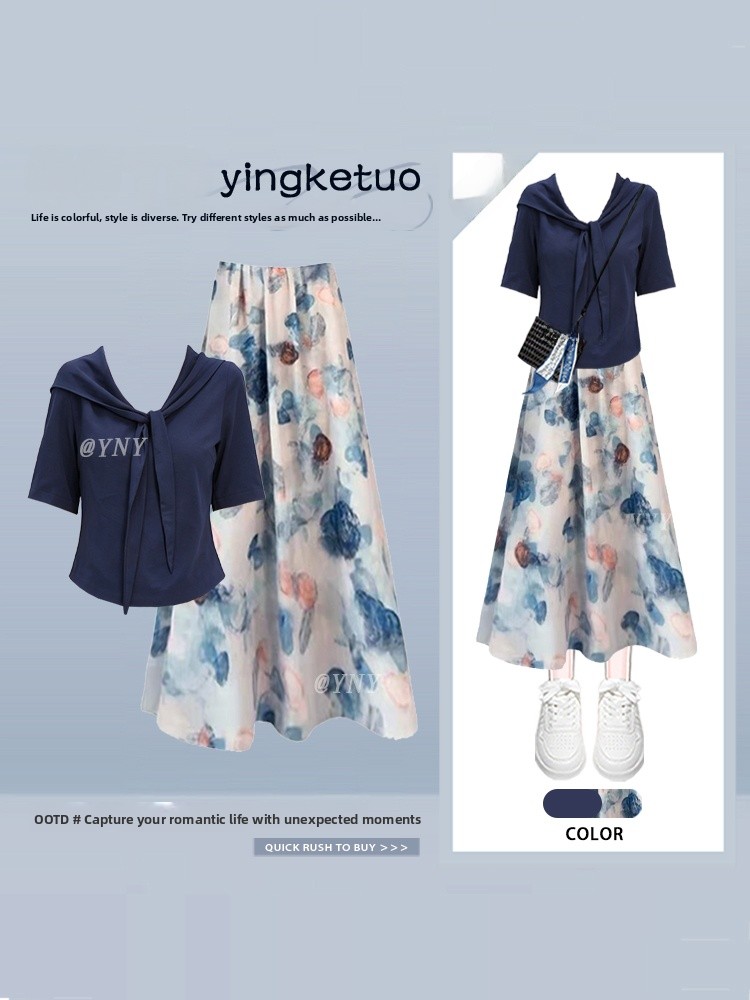Midi Skirt Floral - Conjunto de Moda de Verão Elegante