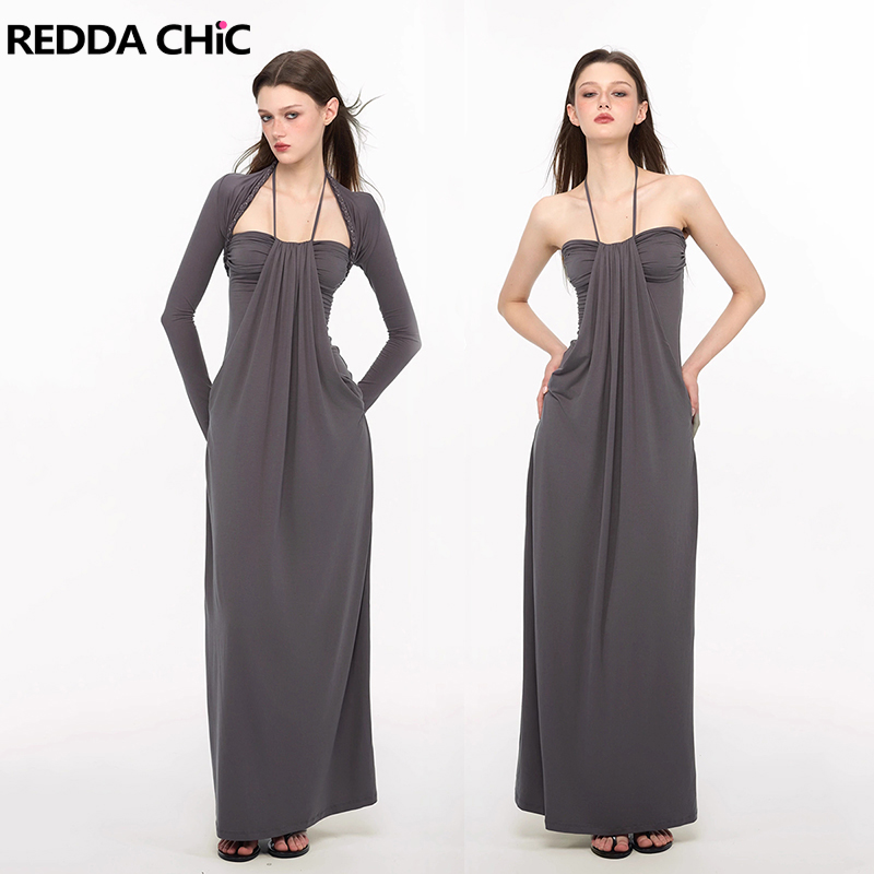 Maxi Dress Halter - Reddachic elegante trançado encolher vestido conjunto