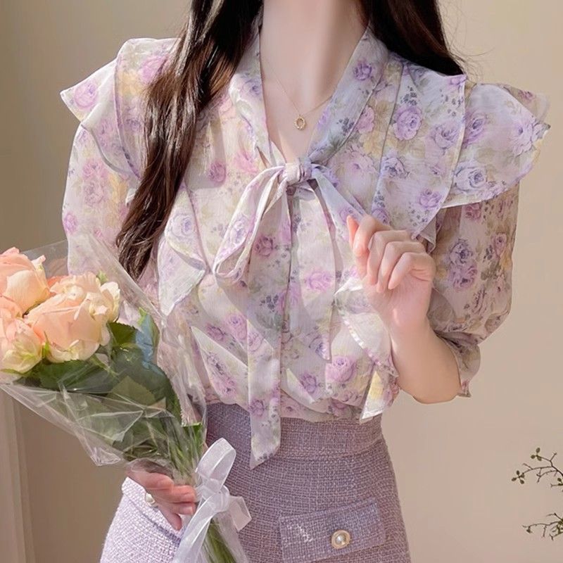 Floral Bowknot Chiffon Women's - Romper Floral Print avaliação e preço