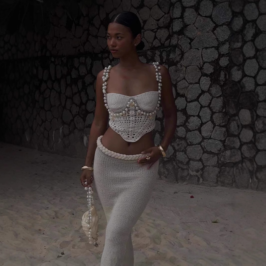 Sexy beading crochê colheita c - Crop Top Crochet avaliação e preço