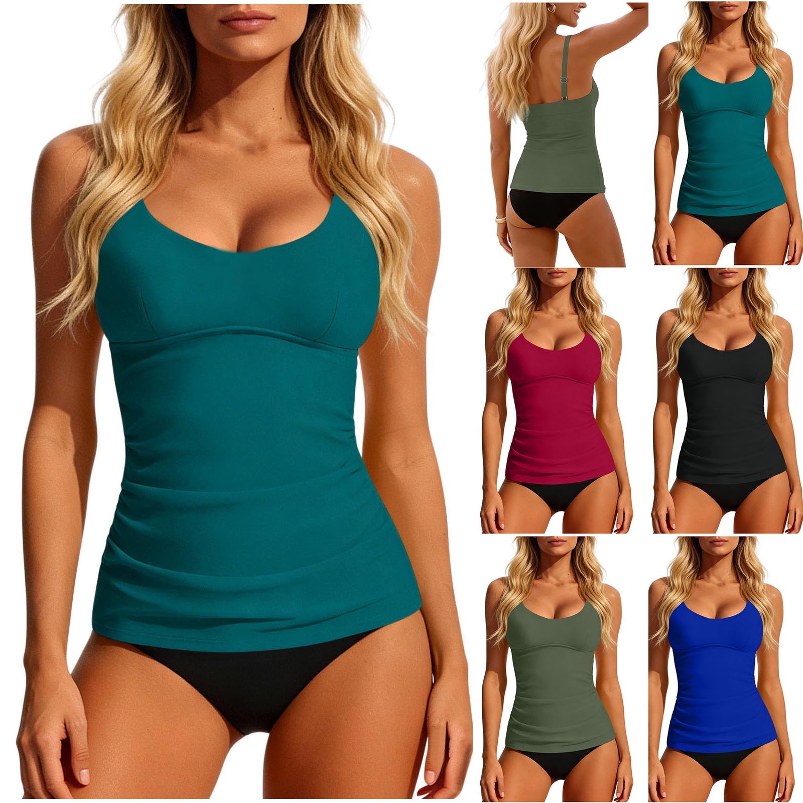Tankini Feminino 2026 Azul-pet - Swimsuit Bikini Ruched avaliação e preço