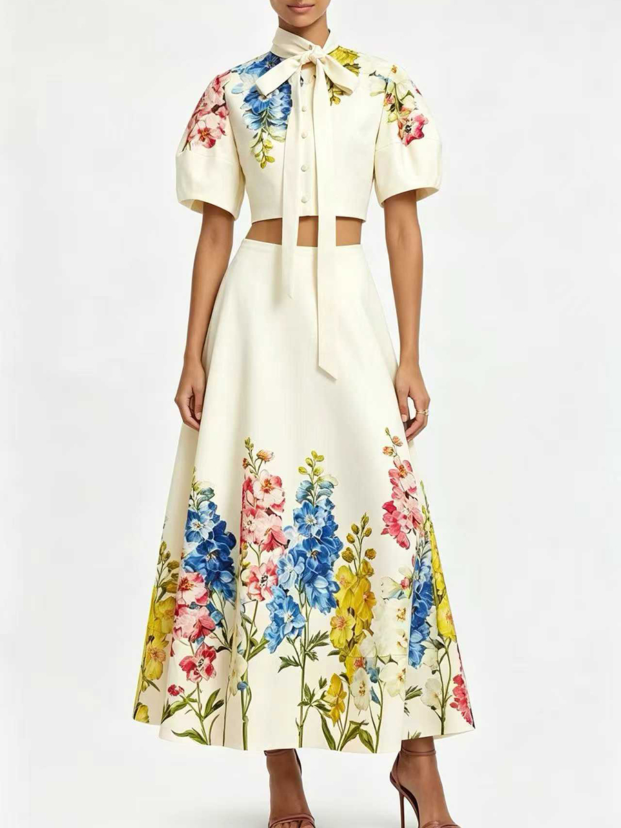 Conjunto Elegante de Duas Peça - Midi Skirt Floral avaliação e preço